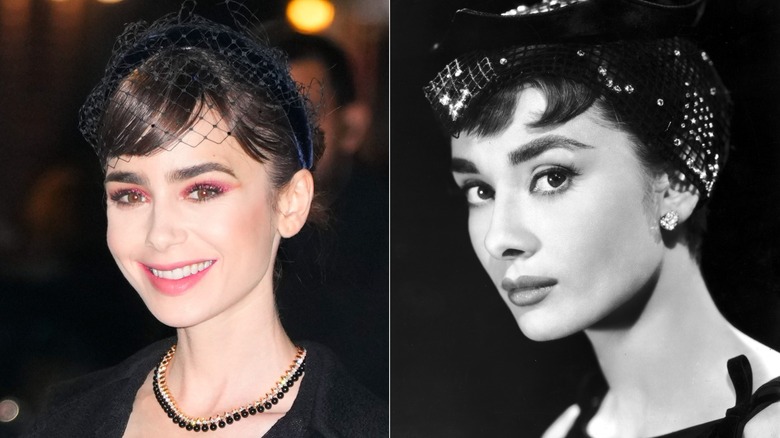 Lily Collins avec un fascinateur et Audrey Hepburn en 1955