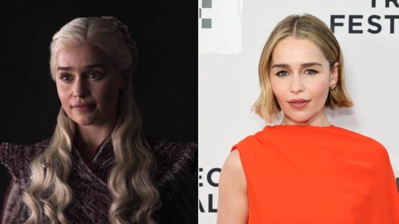 À gauche : Emilia Clarke dans le rôle de Daenerys Targaryen dans 