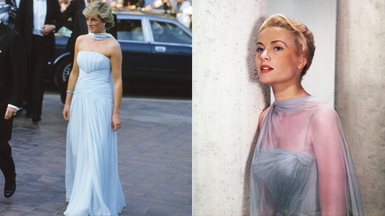 La princesse Diana et Grace Kelly dans des robes bleu pâle similaires