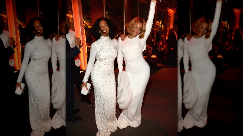 Beyoncé et Solange Knowles portent des robes blanches à la soirée des Oscars de Vanity Fair 2015