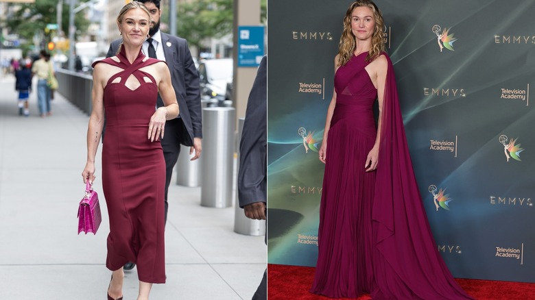 Julia Stiles porte une mode rouge marron en 2026