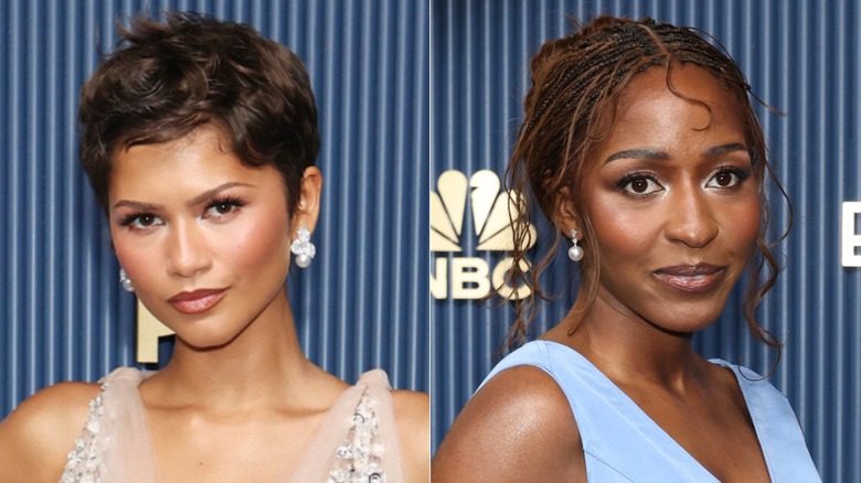 Zendaya et Ayo Edibiri portant des boucles d'oreilles en perles aux Emmys 2026