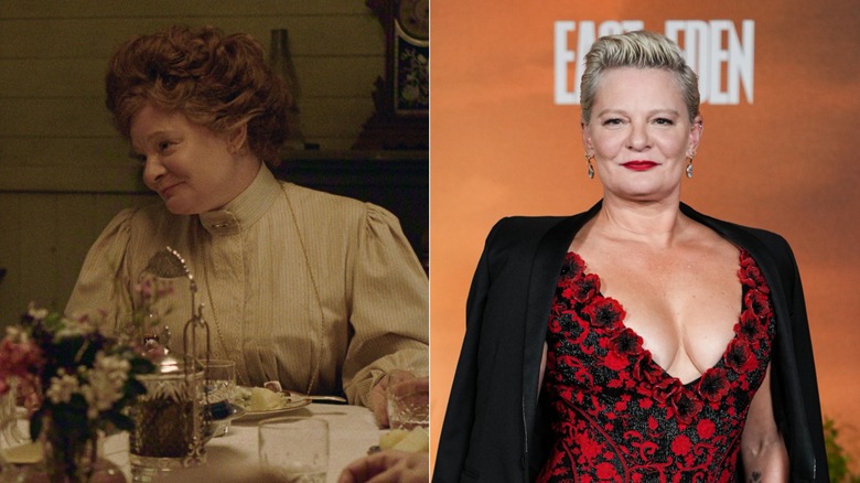 Martha Plimpton dans le rôle de Faye dans East of Eden (à gauche) et Martha Plimpton dans la vraie vie (à droite)