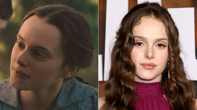 Zoe Phillips dans le rôle d'Abra dans East of Eden (à gauche) et Zoe Phillips dans la vraie vie (à droite)