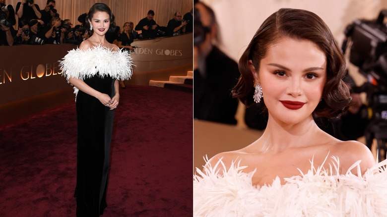 Selena Gomez porte une robe Chanel personnalisée avec des plumes aux Golden Globes 2026