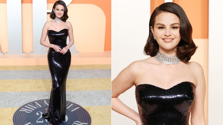 Selena Gomez dans une robe noire Armani Privé à la soirée des Oscars Vanity Fair 2025