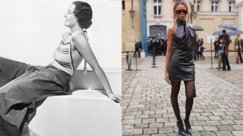 Une femme dans les années 1930 et en 2026 portant des modèles dos nu