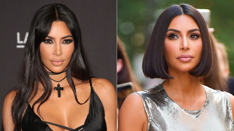 Kim Kardashian avec des cheveux longs et un carré élégant