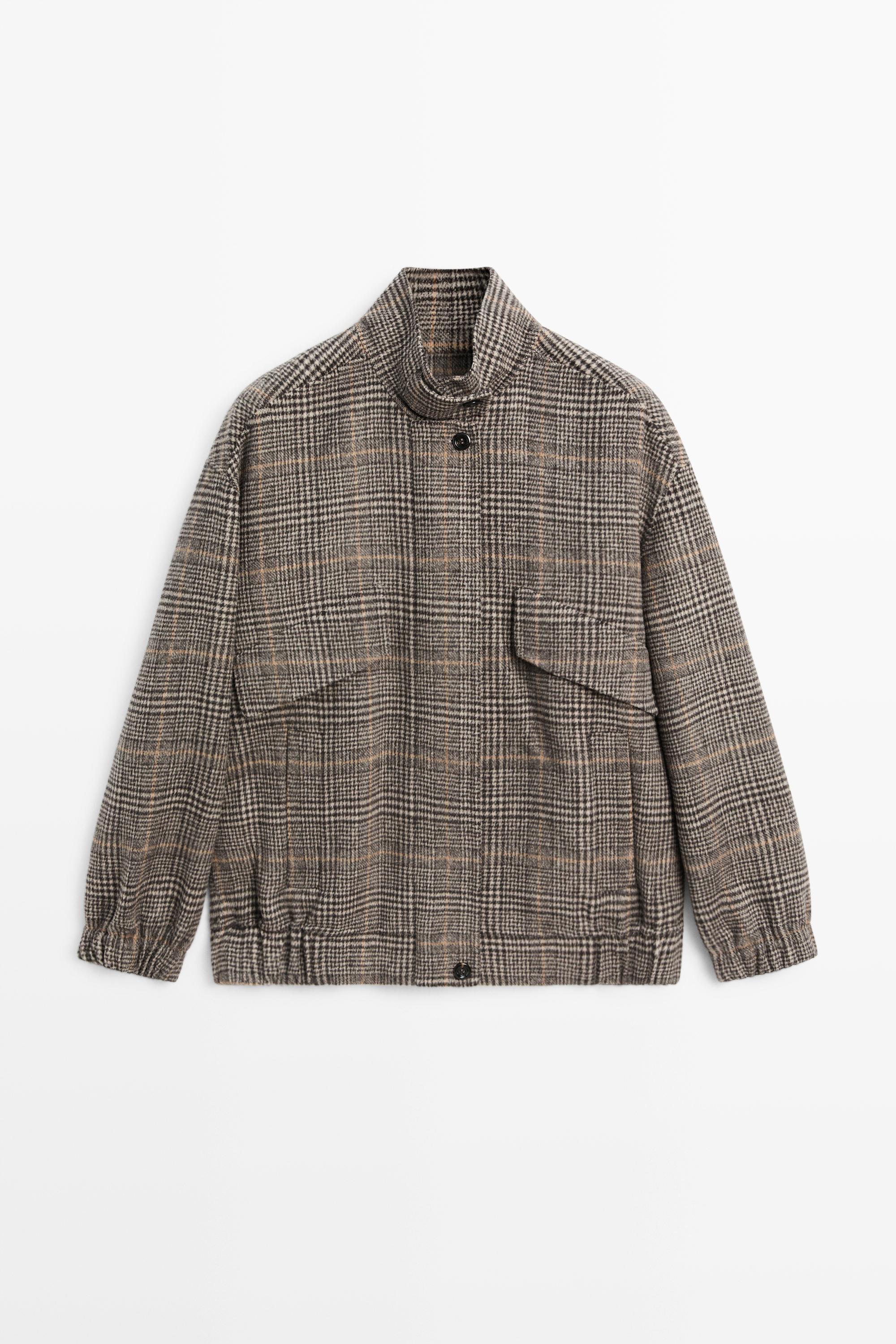 Bomber à carreaux Prince de Galles avec poignets et ourlet froncés.