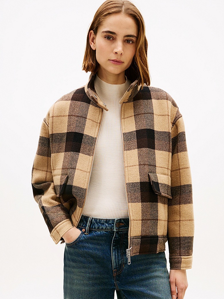 Veste à carreaux en laine et cachemire.