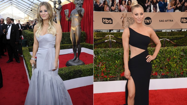 (à gauche) Kaley Cuoco aux Screen Actors Guild Awards 2014 ; (À droite) Kaley Cuoco aux Screen Actors Guild Awards 2016