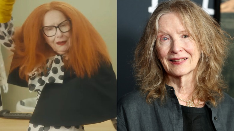 Photos côte à côte de Frances Conroy dans son personnage sur AHS (à gauche) et dans son propre rôle sur le tapis rouge (à droite)