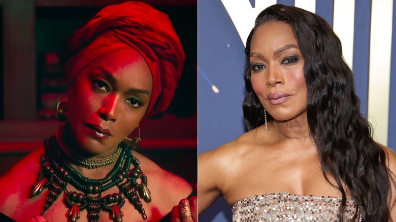 Photos côte à côte d'Angela Bassett dans son personnage sur AHS (à gauche) et dans son propre rôle sur le tapis rouge (à droite)