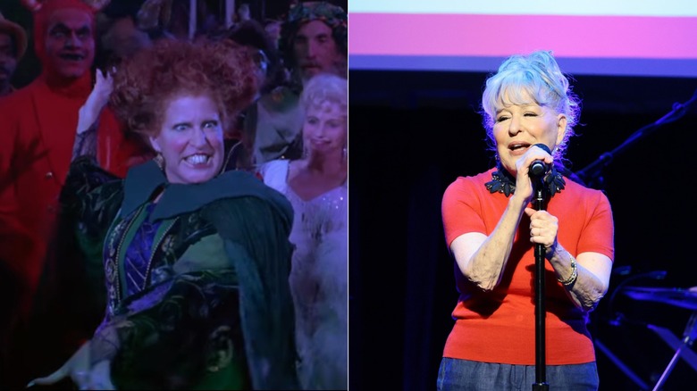 G : Bette Midler dans les années 1993 "Hocus Pocus". R : Bette Midler en 2026
