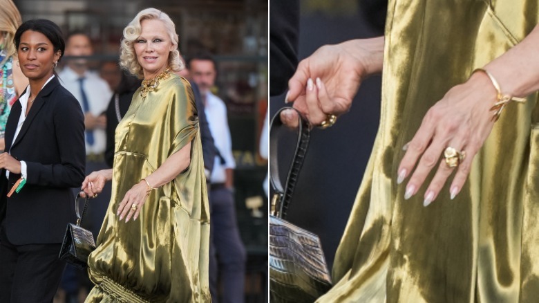 La French manucure laiteuse de Pamela Anderson à la Fashion Week de Milan