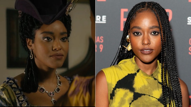 À gauche : Arsema Thomas dans le rôle de Lady Agatha Danbury dans 