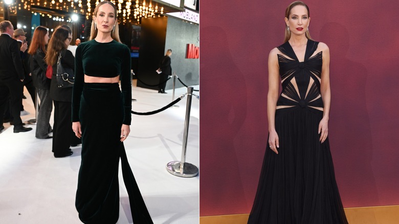 (à gauche) Joanne Froggatt portant une robe avec une découpe au ventre lors de la cérémonie d'édition 2025 