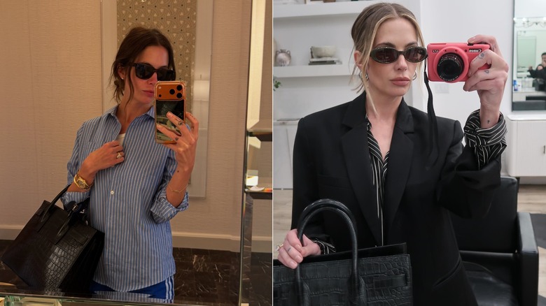 Ashely Benson posant pour un selfie miroir avec le même sac en crocodile noir