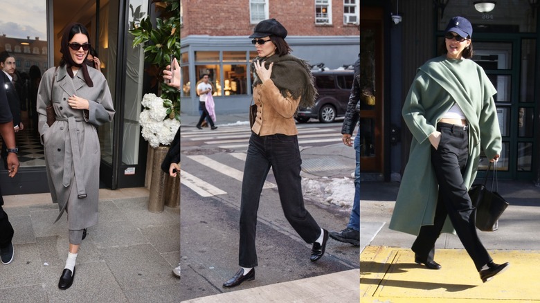 Kendall Jenner porte des mocassins noirs avec différentes tenues