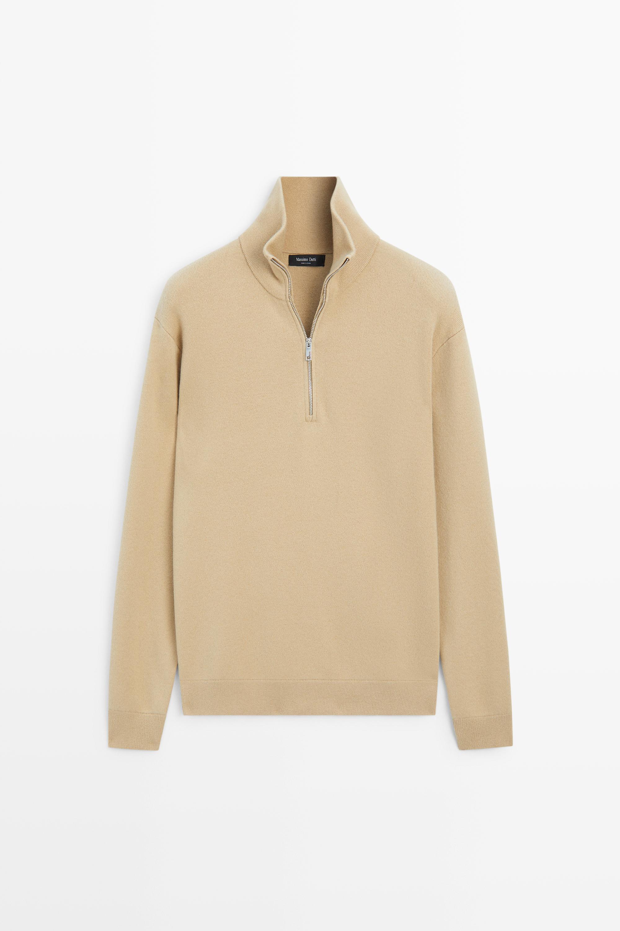 Pull en laine beige avec col montant et fermeture éclair (69,95 €) Réf. 1426/226