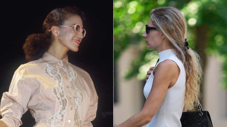 L : Une femme avec une queue de cheval basse dans les années 80. R : Une femme avec une queue de cheval basse en 2026